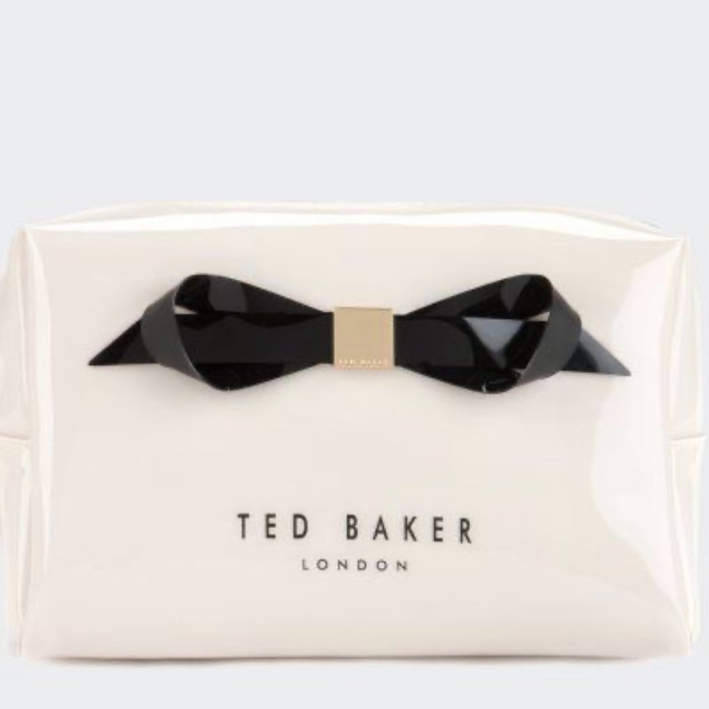 TED BAKER London Abbie Cream & Black Glossy Bow Makeup\Wash Bag